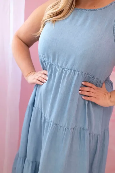 Legínovo Dámske šaty Plus Size z lyocellu rozšírené s volánmi svetlo džínsové Farba: Svetlo modrá, Veľkosť: UNI