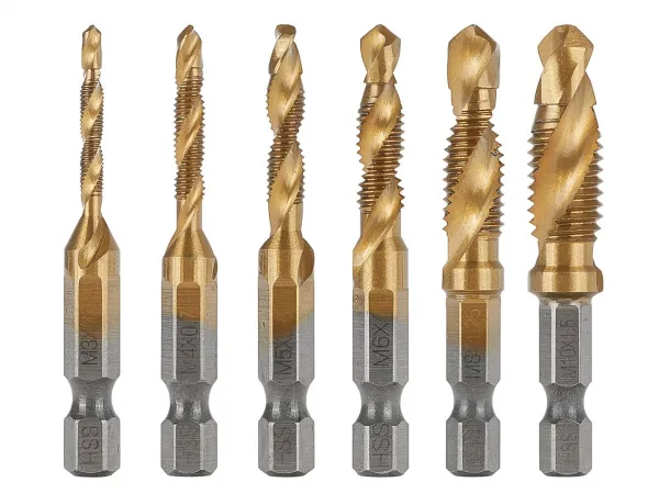 GEKO G38136 – 6‑dielna sada HSS TiN kombinovaných závitovníkov M3–M10, upínanie HEX 1/4″