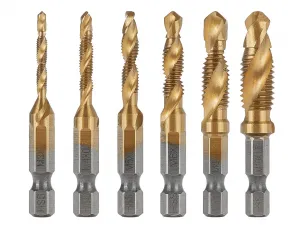 GEKO G38136 – 6‑dielna sada HSS TiN kombinovaných závitovníkov M3–M10, upínanie HEX 1/4″