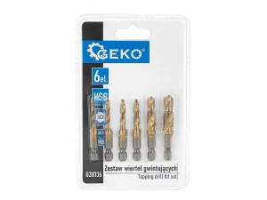 GEKO G38136 – 6‑dielna sada HSS TiN kombinovaných závitovníkov M3–M10, upínanie HEX 1/4″