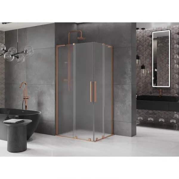 MEXEN/S - Velar L Duo sprchovací kút, posuvné dvere 90 x 80, dekor, meď kartáčovaná 871-090-080-02-33-65