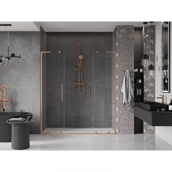 MEXEN/S - Velar L Duo posuvné sprchové dvere 200, transparent, meď kartáčovaná 871-200-003-02-65