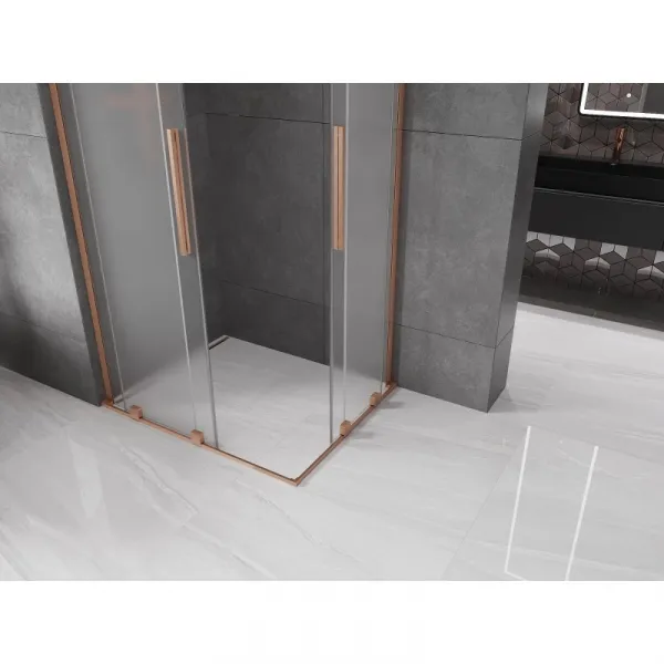 MEXEN/S - Velar L Duo sprchovací kút, posuvné dvere 90 x 80, dekor, meď kartáčovaná 871-090-080-02-33-65