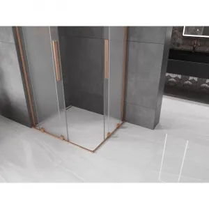 MEXEN/S - Velar L Duo sprchovací kút, posuvné dvere 90 x 80, dekor, meď kartáčovaná 871-090-080-02-33-65