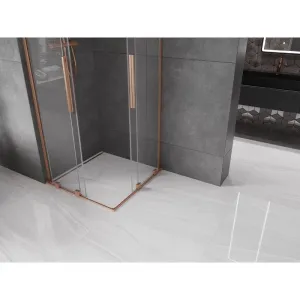 MEXEN/S - Velar L Duo sprchovací kút, posuvné dvere 80 x 80, transparent, meď kartáčovaná 871-080-080-02-03-65