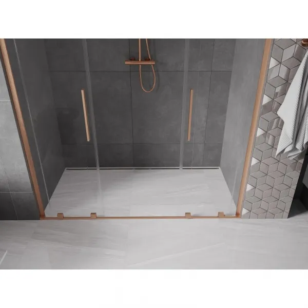 MEXEN/S - Velar L Duo posuvné sprchové dvere 200, transparent, meď kartáčovaná 871-200-003-02-65