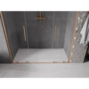 MEXEN/S - Velar L Duo posuvné sprchové dvere 200, transparent, meď kartáčovaná 871-200-003-02-65