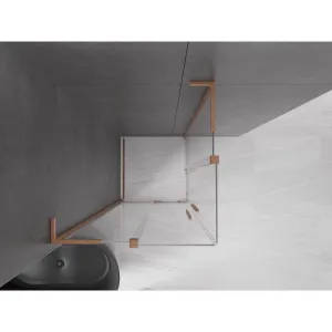 MEXEN/S - Velar L Duo sprchovací kút, posuvné dvere 80 x 80, transparent, meď kartáčovaná 871-080-080-02-03-65