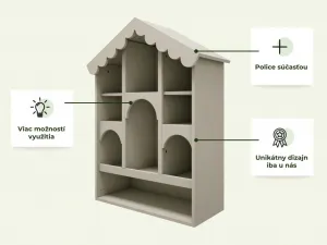 Drevená knižnica BABUSHKA do detskej izby v tvare domčeka olivová
