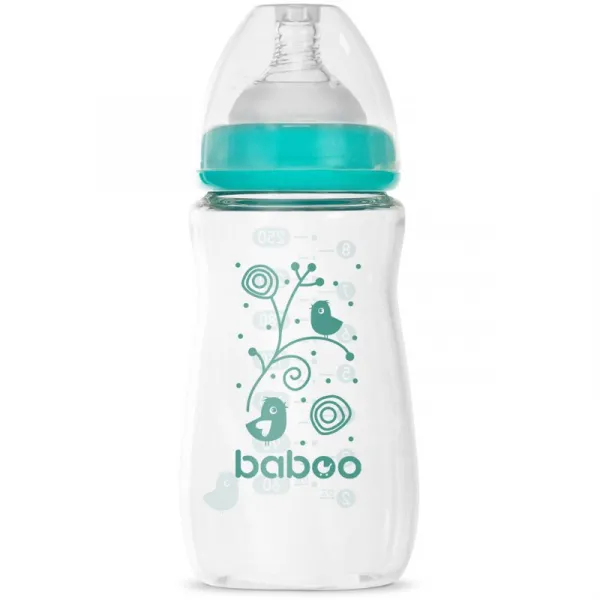 Baboo Anti-colic Glass Feeding Bottle Wide Neck sklenená dojčenská fľaša 3m+ 250 ml