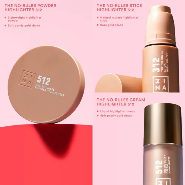 3INA The No-Rules Powder multifunkčné líčidlo na oči, pery a tvár odtieň 512 - Soft pearly gold, highlighter 8 g