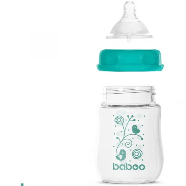 Baboo Anti-colic Glass Feeding Bottle Wide Neck sklenená dojčenská fľaša 0m+ 150 ml