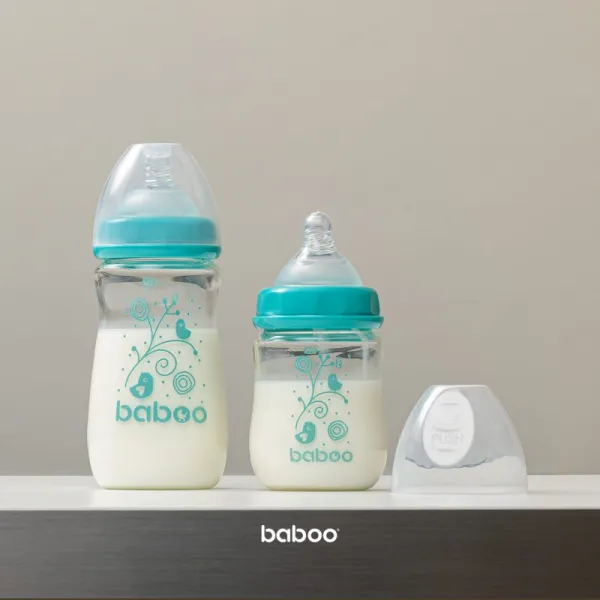 Baboo Anti-colic Glass Feeding Bottle Wide Neck sklenená dojčenská fľaša 3m+ 250 ml