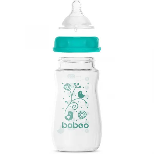 Baboo Anti-colic Glass Feeding Bottle Wide Neck sklenená dojčenská fľaša 3m+ 250 ml