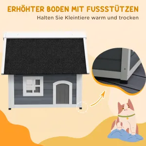 PAWHUT Vonkajší domček pre mačky CHALOUPKA drevený 77 x 58 x 68 cm sivý