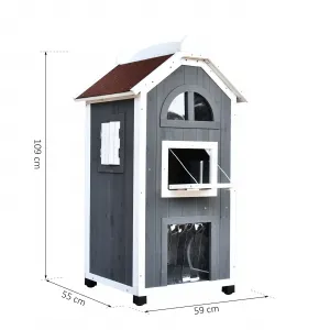 PAWHUT Vonkajší drevený domček pre mačky 59 x 55 x 109 cm sivý