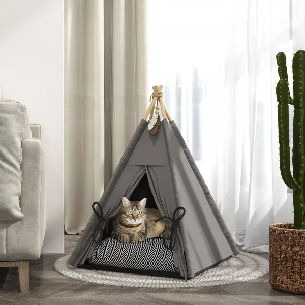 PAWHUT Pelech pre mačky TEEPEE 60 x 60 x 76 cm sivý