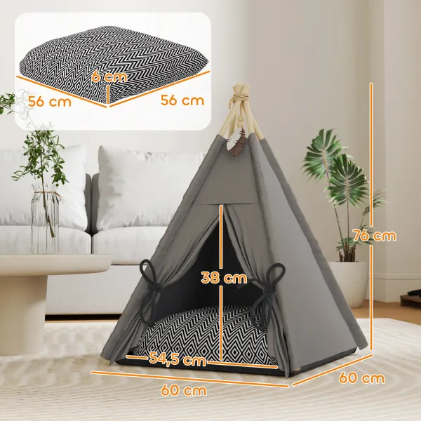 PAWHUT Pelech pre mačky TEEPEE 60 x 60 x 76 cm sivý