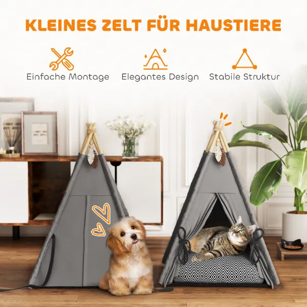 PAWHUT Pelech pre mačky TEEPEE 60 x 60 x 76 cm sivý