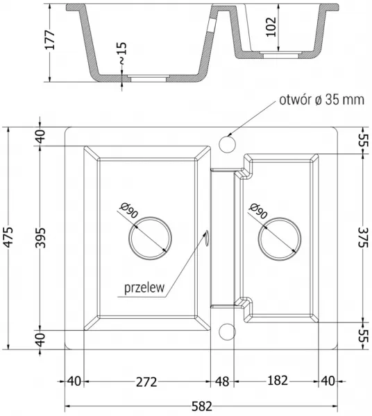 MEXEN MEXEN - Carlos granitový drez 1.5 582x475 mm, biela, sifón chróm 6518581500-20