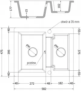 MEXEN MEXEN - Carlos granitový drez 1.5 582x475 mm, biela, sifón chróm 6518581500-20