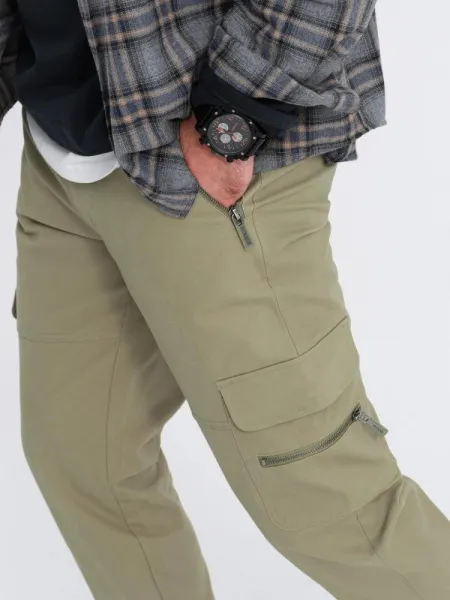 Trendy jogger kapsáčové nohavice pre pánov olivové