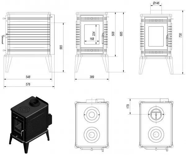 Kratki Koza K10 ASDP - liatinové kachle - s automatickým ovládaním prívodu vzduchu - Dymovod 150 KOZA/K10/ASDP