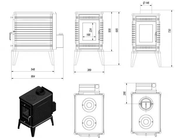 Kratki Koza K10 TURBOFAN - liatinové kachle - s ventilátorom - Dymovod 150 KOZA/K10/TF