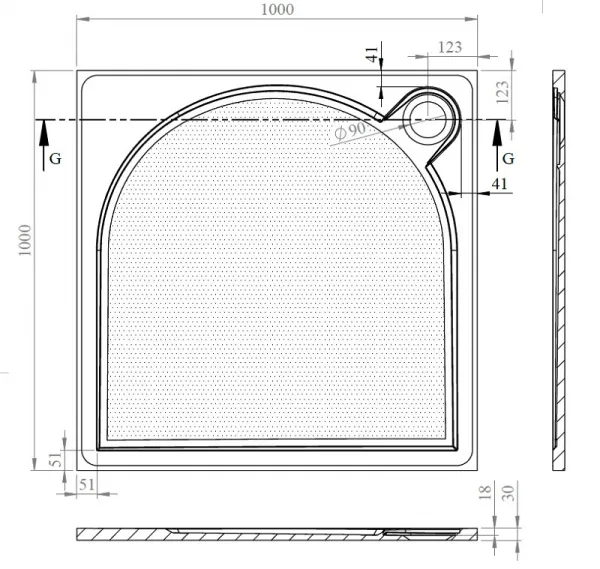 GELCO - LARCA sprchová vanička z liateho mramoru, štvorec 100x100x3cm PL001
