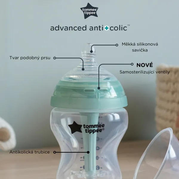 Tommee Tippee Advanced Anti-Colic samosterilizačná dojčenská fľaša anti-colic Slow Flow 0m+ 2x260 ml