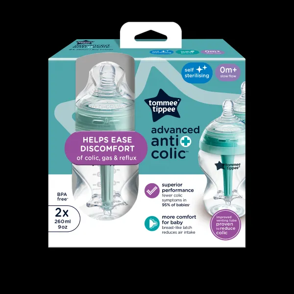 Tommee Tippee Advanced Anti-Colic samosterilizačná dojčenská fľaša anti-colic Slow Flow 0m+ 2x260 ml