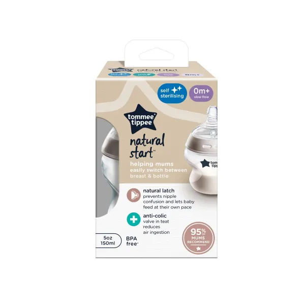Tommee Tippee Natural Start Anti-Colic samosterilizačná dojčenská fľaša Slow Flow 0m+ 150 ml