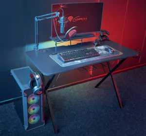 Genesis Holm 300 RGB - herní stůl s RGB podsvícením, 3xUSB 3.0, bezdrátová nabíječka mobilů