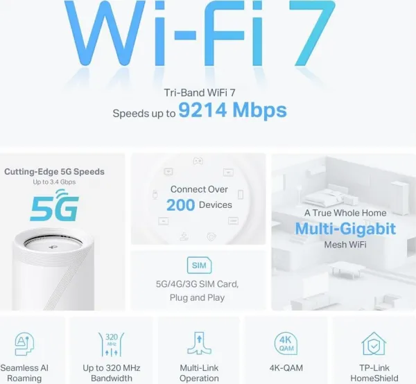 TP-Link Deco BE65-5G(1-pack) WiFi7 Mesh (BE9300,2,4GHz/5GHz/6GHz,3x2,5GbELAN/WAN,1xUSB3.0,4G LTE,5G,1xnanoSIM)