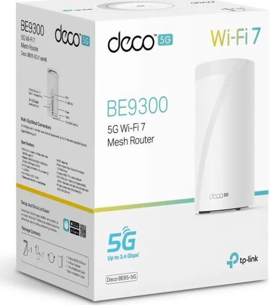 TP-Link Deco BE65-5G(1-pack) WiFi7 Mesh (BE9300,2,4GHz/5GHz/6GHz,3x2,5GbELAN/WAN,1xUSB3.0,4G LTE,5G,1xnanoSIM)