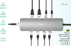 i-tec USB-C Metal Nano 2x HDMI Docking Station, PD 100W + Charger 100W (bundle)