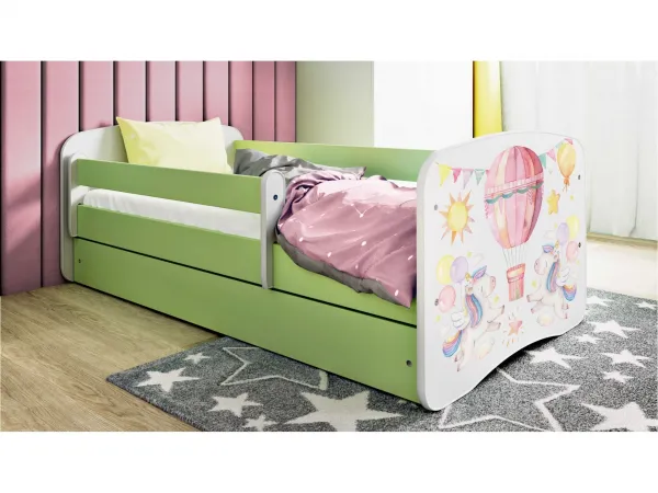 Kocot kids Detská postieľka Babydreams balón zelená, variant 80x160, se šuplíky, s matrací