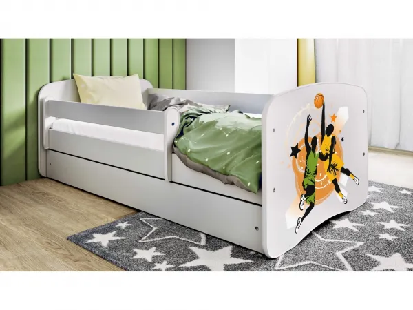 Kocot kids Dětská postel Babydreams basketball bílá, varianta 80x160, se šuplíky, s matrací