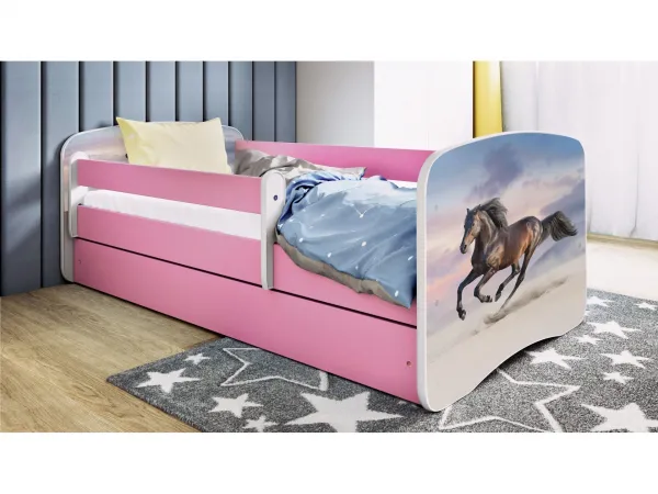 Kocot kids Detská postieľka Babydreams bežiaci koník ružová, variant 70x140, se šuplíky, s matrací