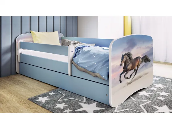 Kocot kids Detská posteľ Babydreams bežiaci kôň modrá, variant 70x140, se šuplíky, s matrací