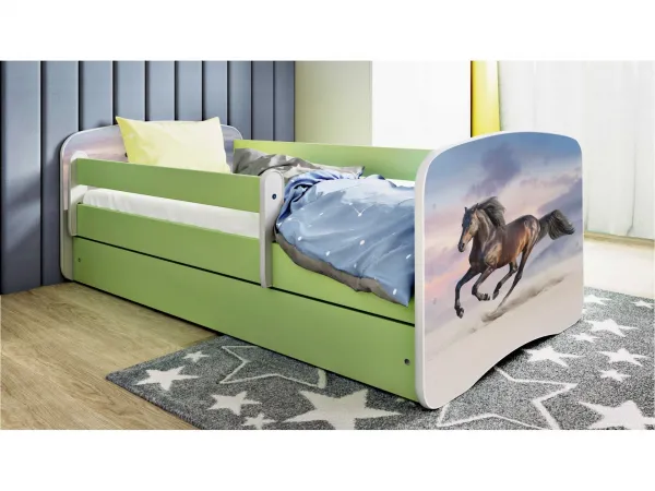 Kocot kids Detská posteľ Babydreams bežiaci koník zelená, variant 80x180, se šuplíky, s matrací