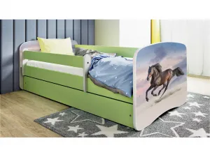 Kocot kids Detská posteľ Babydreams bežiaci koník zelená, variant 80x180, se šuplíky, s matrací