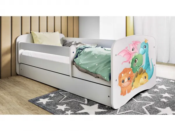 Kocot kids Detská posteľ Babydreams dinosaury biela, variant 70x140, se šuplíky, s matrací