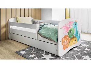 Kocot kids Detská posteľ Babydreams dinosaury biela, variant 70x140, se šuplíky, s matrací