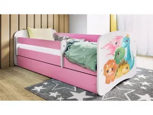Kocot kids Detská posteľ Babydreams dinosaury ružová, variant 70x140, se šuplíky, s matrací