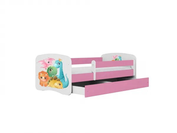 Kocot kids Detská posteľ Babydreams dinosaury ružová, variant 70x140, se šuplíky, s matrací