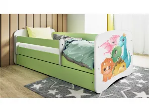 Kocot kids Detská posteľ Babydreams dinosaury zelená, variant 70x140, se šuplíky, s matrací