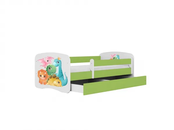 Kocot kids Detská posteľ Babydreams dinosaury zelená, variant 70x140, se šuplíky, s matrací