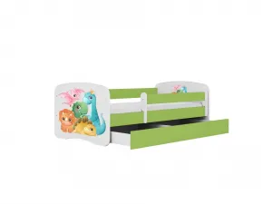Kocot kids Detská posteľ Babydreams dinosaury zelená, variant 70x140, se šuplíky, s matrací