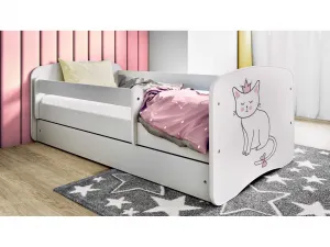Kocot kids Detská postieľka Babydreams mačka biela, variant 80x180, se šuplíky, s matrací
